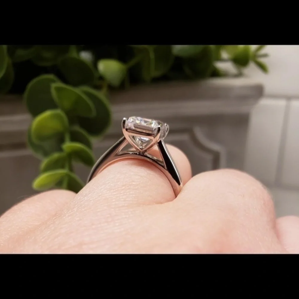 925 Sterling Silver Radiant Cut Clear Engagement Single Stone 2.5 ct CZ Ring